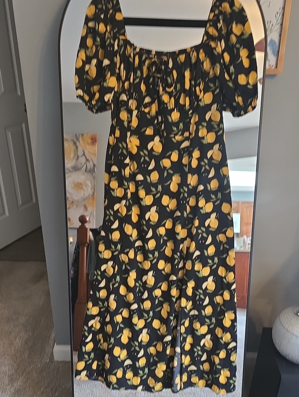 Cider Black Maxi Dress with Yellow Lemon Print